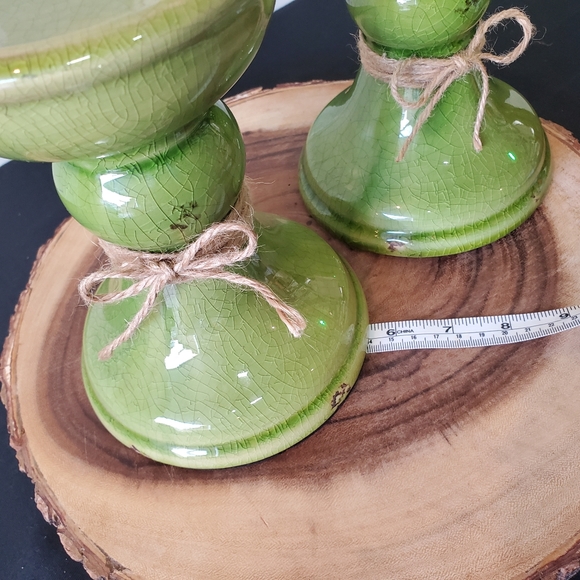 Green Distresses Candle Stick Holders 2 pc. Set - Picture 10 of 11
